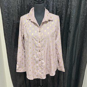 Pinkish Brown button up blouse with shiny gold circles